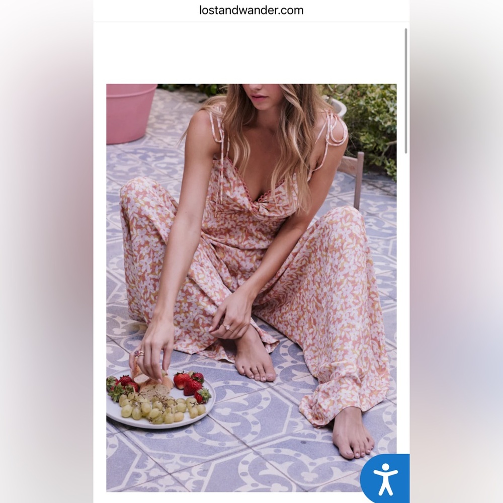 Lost + Wander Pink and White Wide Leg Jumpsuit - Picture 2 of 7
